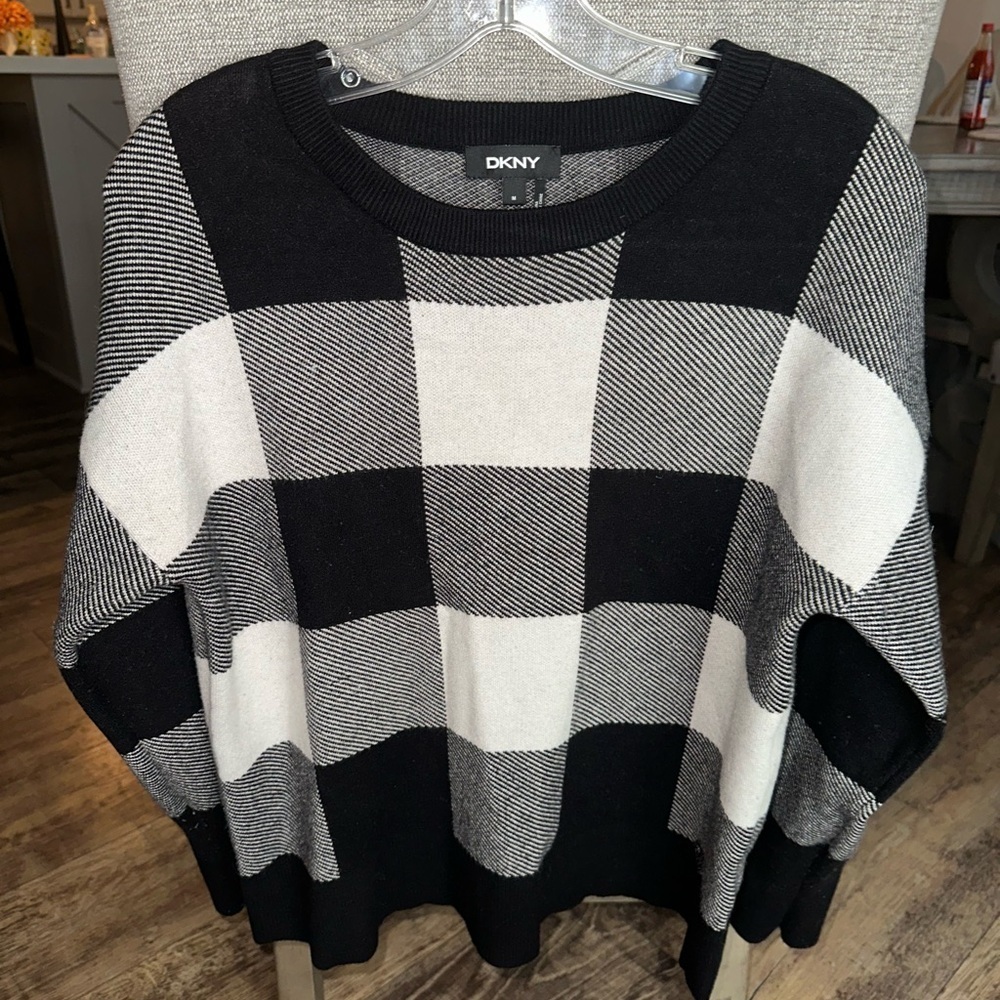 DKNY Knit Pullover Sweater Plaid Checker Print Size M